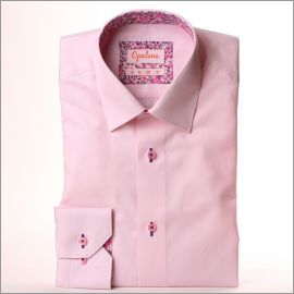 Chemise rose à col et poignets à motifs fleuris violets
