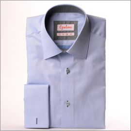 Chemise bleu ciel à col et poignets à motifs zig zag gris