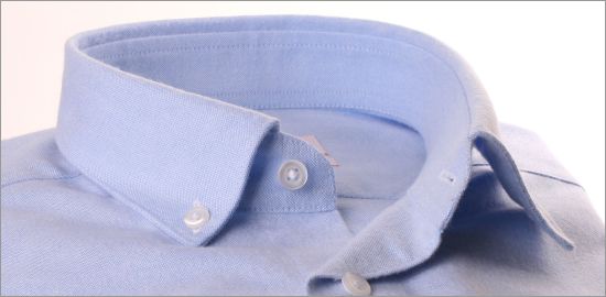 Chemise bleu ciel en coton brossé col boutonné