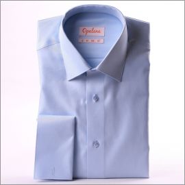 Chemise bleu clair tissu twill à poignets mousquetaires